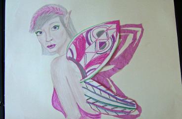 Colored pencil,oil pastel, and tissue paper. From my Fairy series